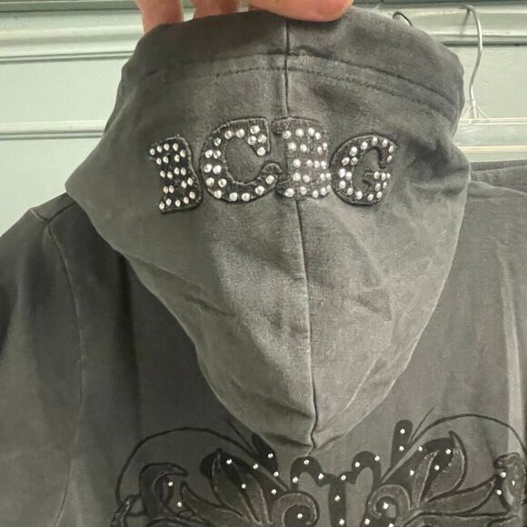 BCBG Bling Tracksuit Y2K Size Medium Black Grunge Jacket Pants Affliction Style - Picture 5 of 9